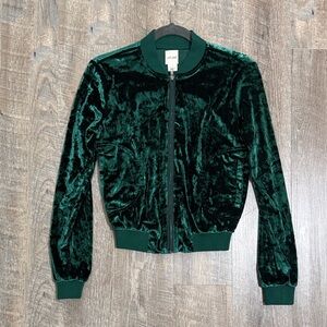 Wet Seal Velvet Bomber Jacket - Deep Green